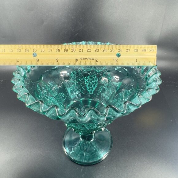 Westmoreland Laurel Green Paneled Grape Pedestal Compote Bowl Dish Wavy Edges - Picture 3 of 14